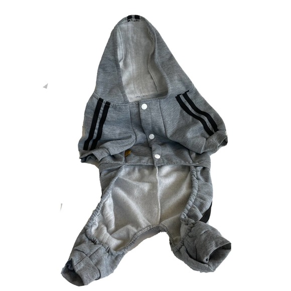 Meowwow Cat Dog Track Suit Outfit Gray Hooded Sweatshirt Hoodie Large One Piece - Picture 2 of 12
